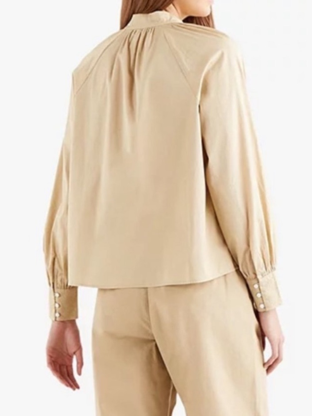 Levi’s Gillian Tan Mock Neck Blouse M retro Victorian oversized neutral beige - Picture 3 of 6